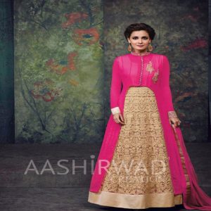 Hi-Fashion Semi-Stitched Embroidered Pink Salwar kameez