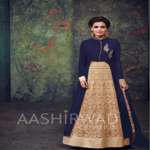 Hi-Fashion Semi-Stitched Embroidered Navy Salwar kameez