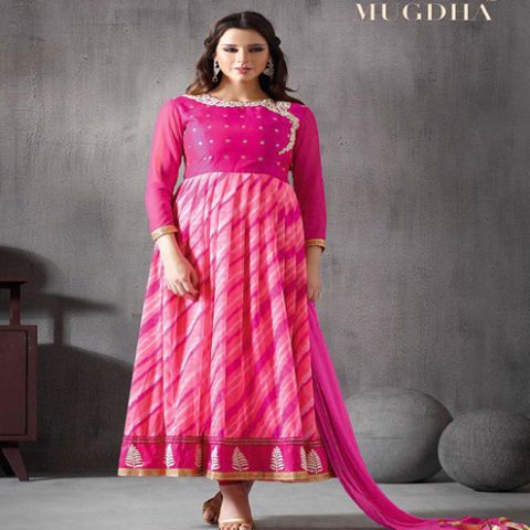 Hi-Fashion Semi-Stitched Silk & Chiffon Diamond Work Suit