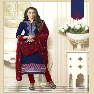 Hi-Fashion Blue Embroidered Straight Suit