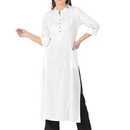 White Women's Cotton Straight Kurta