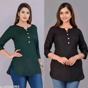 Set 2 Women's Crepe Printed Straight Top Tunic Kurti