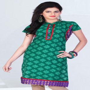 Pazaar Tulip Pine Green Embroidered Patch Border Festival kurti