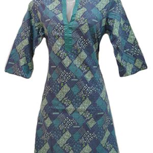 W-Classic Green Blue Print Cotton Kurti