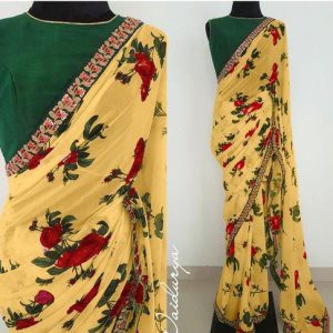 Diva Yellow Floral Printed Women's Sarees