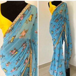 Diva Blue Floral Printed Women's Sarees