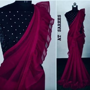 Classy Purple Georgette Sarees with Ruffle