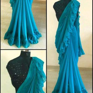 Classy Georgette Blue Sarees with Ruffle