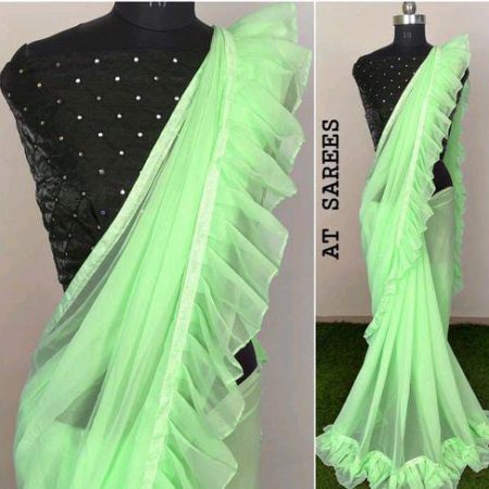 Classy Georgette Green Sarees with Ruffle