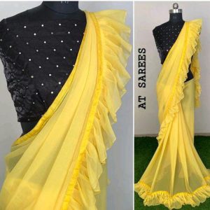 Classy Georgette Yellow Sarees with Ruffle