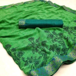 Aagam Green Designer Printed Sarees