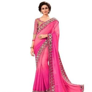Kim Pretty Pink Georgette Women's Sarees