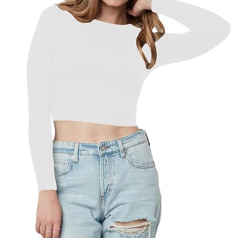 Women Cotton Boat Neck White Top