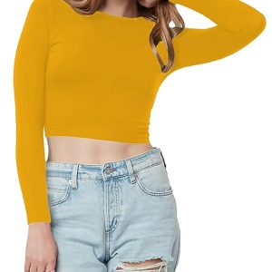 Women Cotton Boat Neck Yellow Top