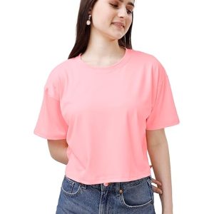 Women Oversized Peach Crop Top
