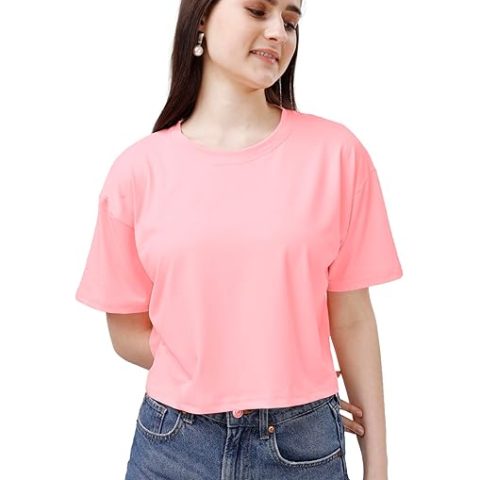 Women Oversized Peach Crop Top