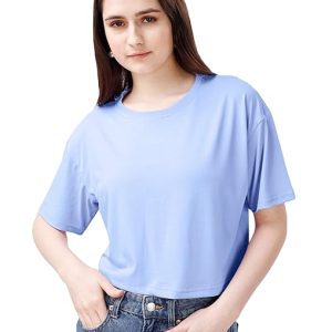 Women Oversized Sky Blue Crop Top