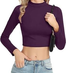 Women High Neck Dark Purple Crop Top