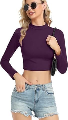 Women High Neck Dark Purple Crop Top