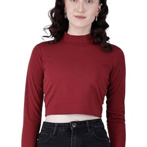 Women High Neck Maroon Crop Top