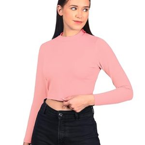 Women High Neck Pink Crop Top