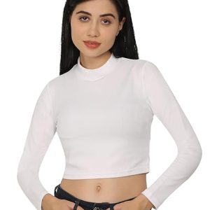 Women High Neck White Crop Top