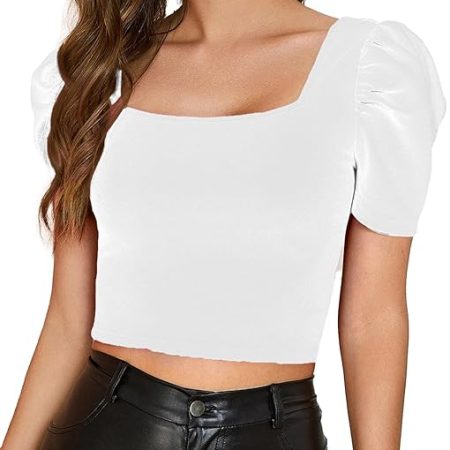 Women Puff Sleeve White Crop Top