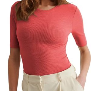 Women Round Neck Solid Pink Top