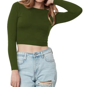 Women Cotton Boat Neck Green Top