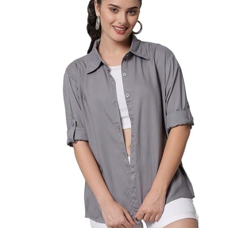 Women Solid Casual Grey Shirt