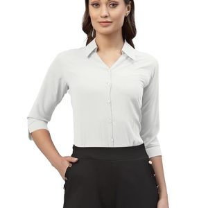 Women Poly Solid White Shirt