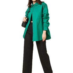 Women Oversized Cotton Green Shirt
