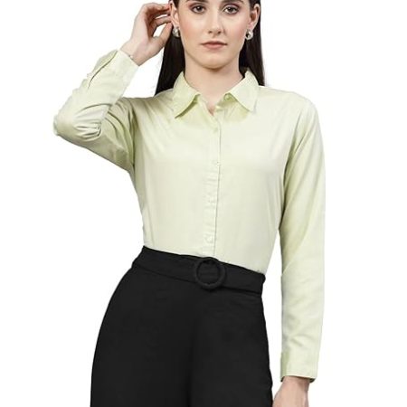 Women Solid Regular Formal Lime Green Shirt