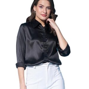 Women Formal Satin Black Shirt