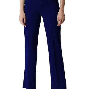 Women Polyester Solid Dark Blue Trousers
