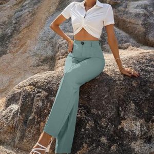 Women Bell Bottom Pastel Blue Trousers