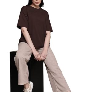 Women Oversized Half Sleeve Brown Tshirt