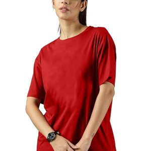 Women Oversized Half Sleeve Red Tshirt