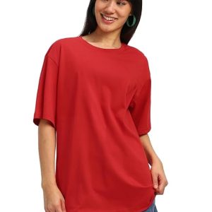 Pure Cotton Women Half Sleeve Red T-Shirt