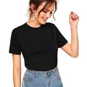 Plain Cotton Women Black T-Shirts