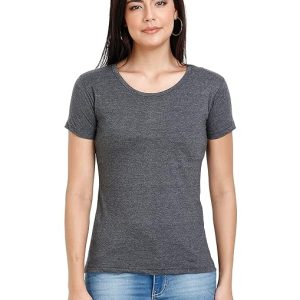 Women Plain Cotton Charcoal T-Shirt