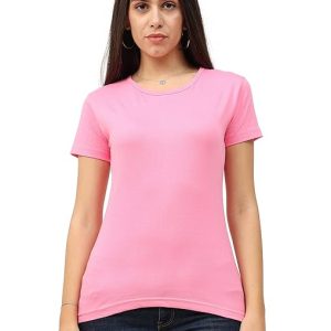 Women Plain Cotton Light Pink T-Shirt