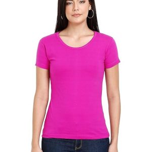 Women Plain Cotton Magenta T-Shirt