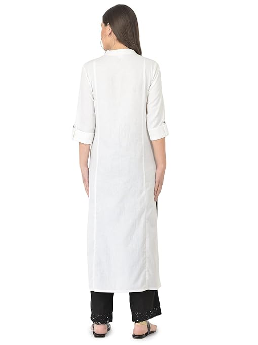 White Women's Cotton Straight Kurta - Image 2