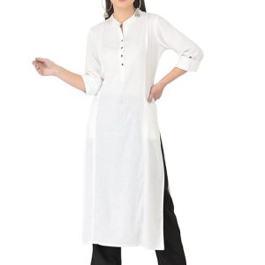 White Women's Cotton Straight Kurta