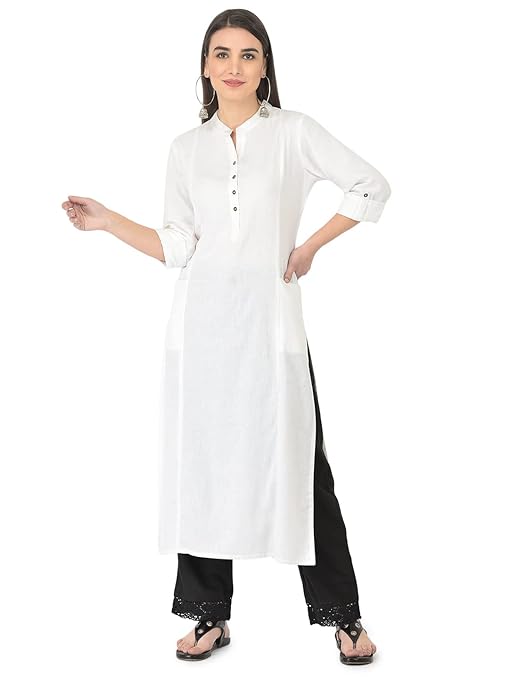 White Women's Cotton Straight Kurta