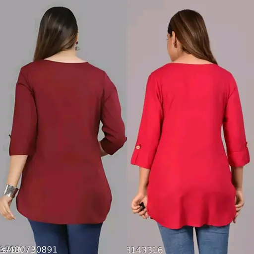 Pack 2 Stylish Women's Crepe Printed Straight Top Tunic Kurti - Image 2