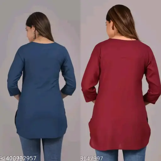 Classy Pack 2 Women's Crepe Printed Straight Top Tunic Kurti - Image 2