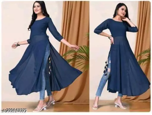 Stylish Blue Women Georgette A-Line Kurti - Image 2