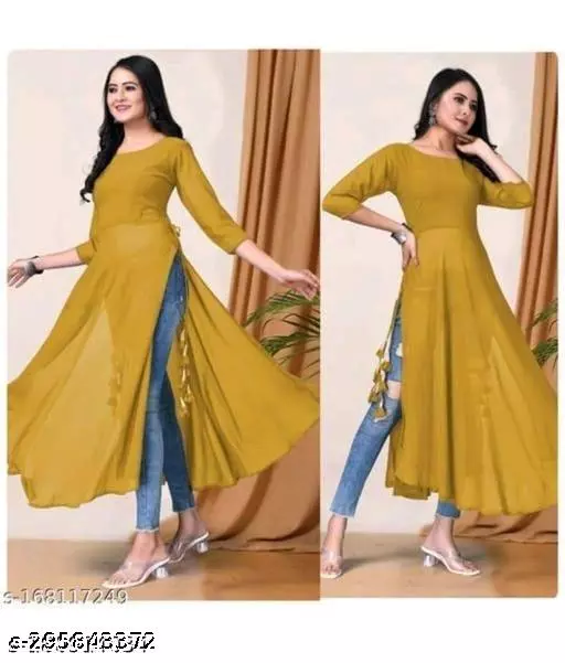 Classy Yellow Women Georgette A-Line Kurti - Image 2